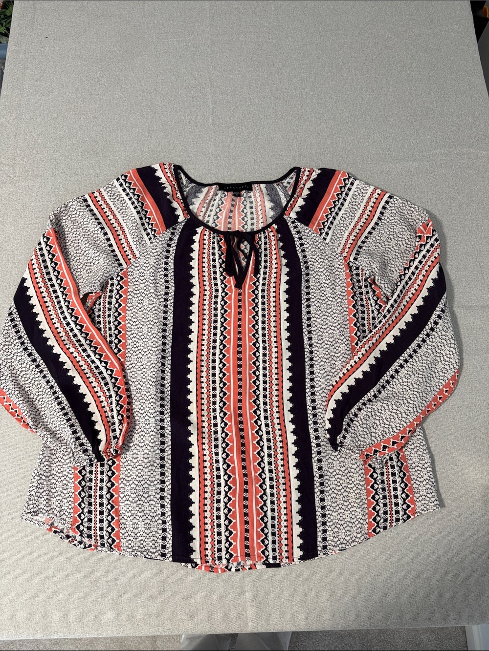 Sanctuary Striped Boho Tie-Neck Blouse in Coral, Black & White Size Small - Picture 14 of 14